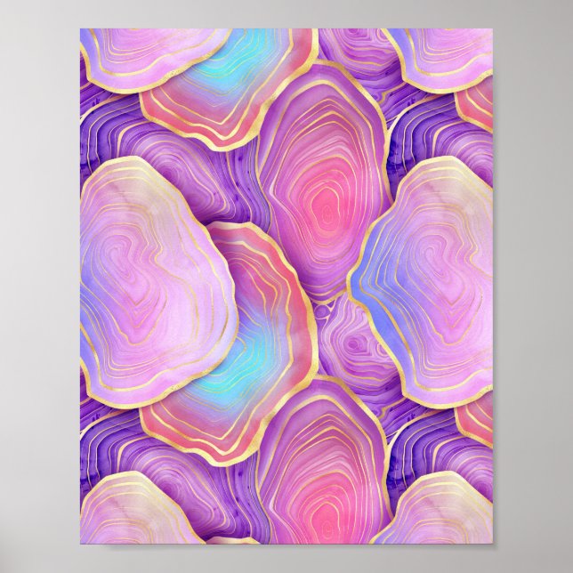 Poster Aquarelle Abstraite rose turquoise lavande agate (Devant)