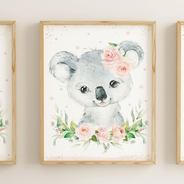 Poster Aquarelle Adorable Koala Blush Pink Floral Wall (Créateur téléchargé)