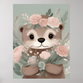 Poster Aquarelle adorable Otter Boho