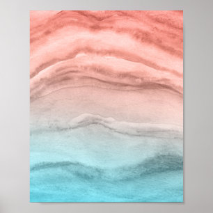 Poster Aquarelle Agate Abstrait dans les couleurs de plag