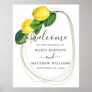 Poster Aquarelle agrumes fleuris citron mariage accueil