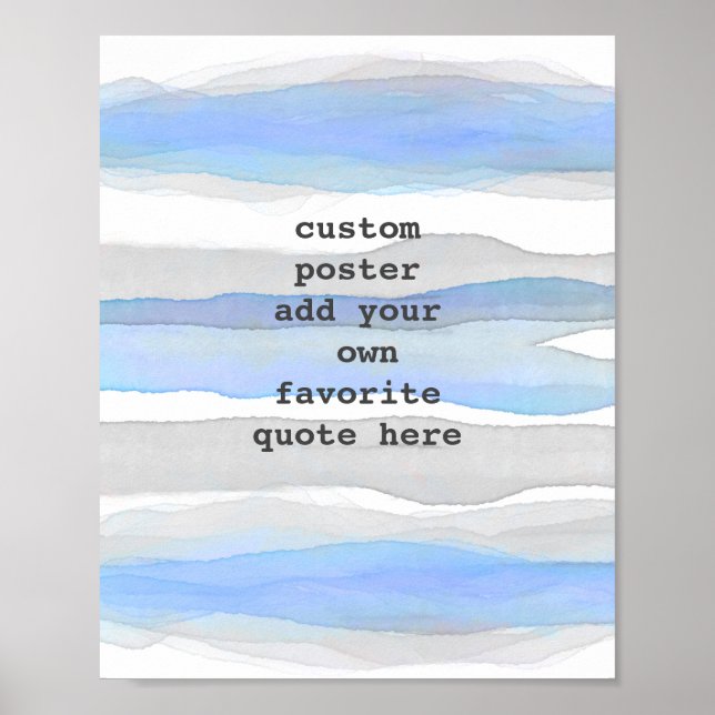 Poster aquarelle ajouter votre texte bandes bleu et gris (Devant)
