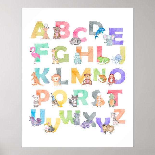 Poster Aquarelle Alphabet Animaux (Devant)