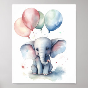 Poster Aquarelle Amoureux des animaux Illustration Elépha