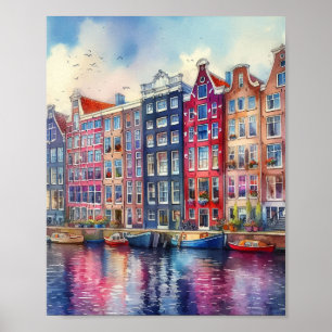 Poster Aquarelle Amsterdam Pays-Bas