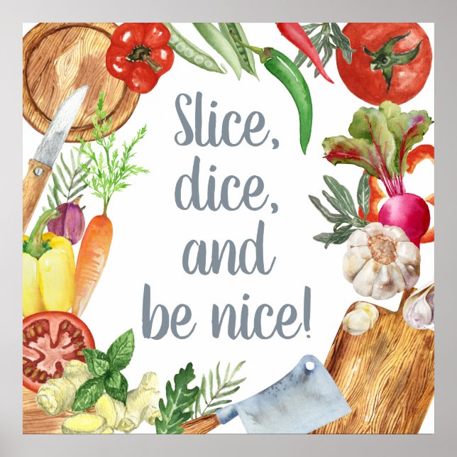 Poster Aquarelle amusante Végétable Ustensiles de cuisine (Devant)