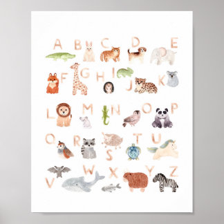 Poster Aquarelle animal abc enfants alphabet. Salle de so