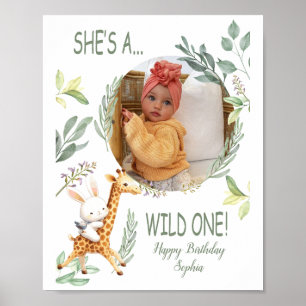 Poster aquarelle Animal bébé fille premier anniversaire m