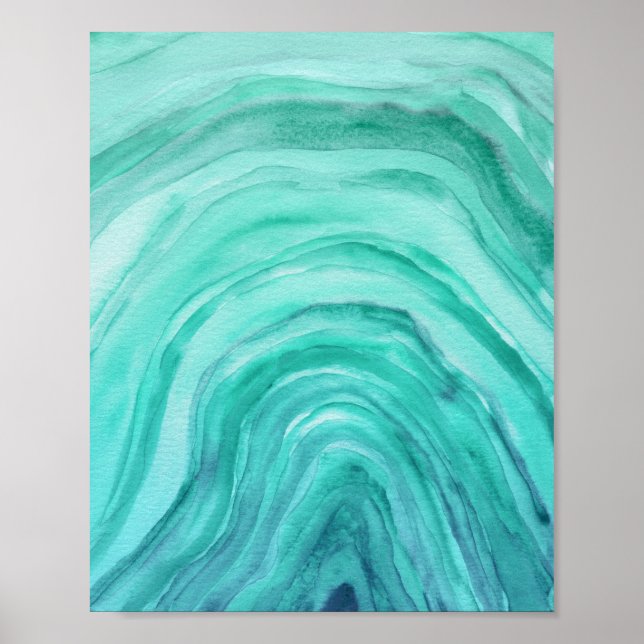 Poster Aquarelle Aqua Green Agate II Abstraite (Devant)