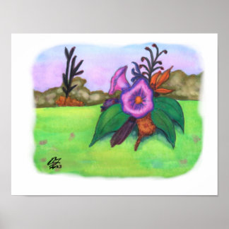 Poster Aquarelle Aquarelle Imaginaire Jardin Fleurs Art
