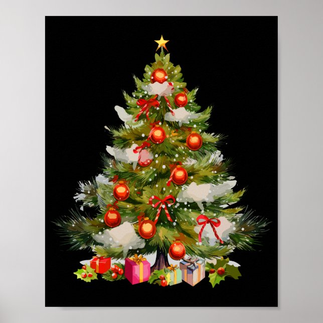 Poster Aquarelle Arbre de Noël, Décor de vacances (Devant)