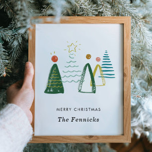 Poster Aquarelle Arbres de Noël Peinture murale personnal