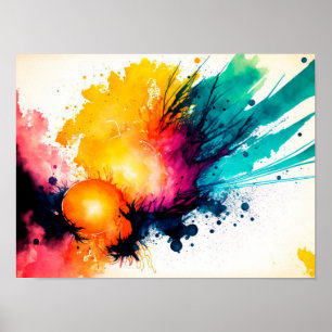 Poster Aquarelle arrière - plan avec soleil et éclaboussu