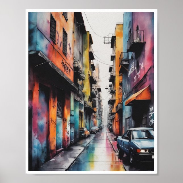 Poster aquarelle artworks urbain graffiti street art (Devant)