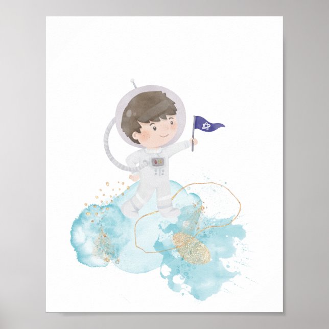 Poster Aquarelle Astronaut Space Kids Adventure (Devant)