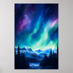 Poster Aquarelle Aurores boréales aurore boréale 