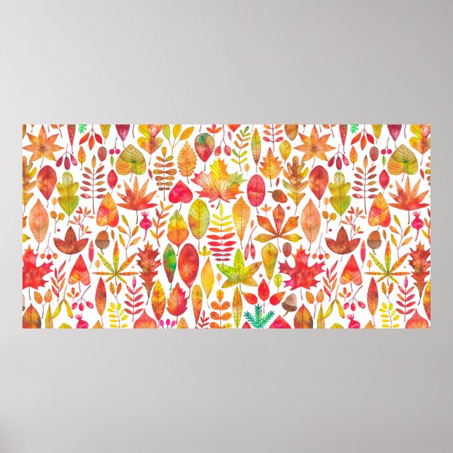 Poster Aquarelle automne automne automne feuilles sans co (Devant)