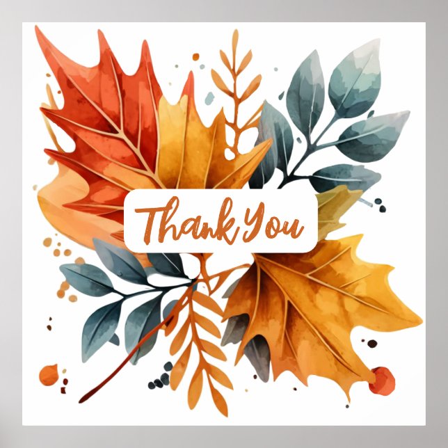 Poster Aquarelle Automne Couleurs Feuilles (Devant)