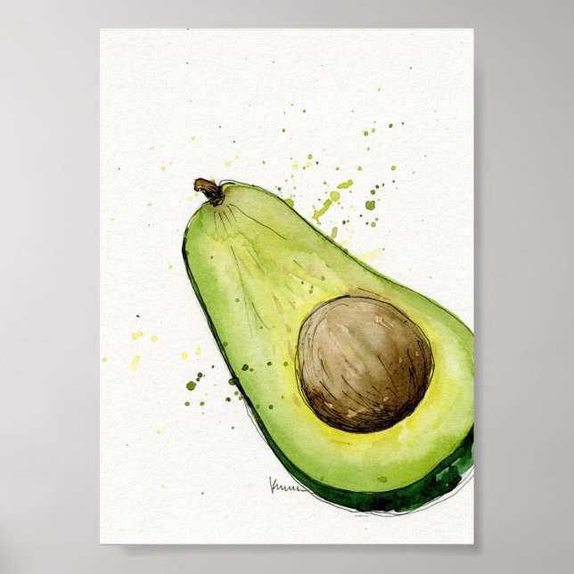 Poster Aquarelle Avocado art cuisine (Devant)