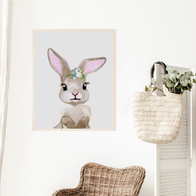 Poster Aquarelle Baby Bunny Cub Nursery Floral Woodland (Créateur téléchargé)