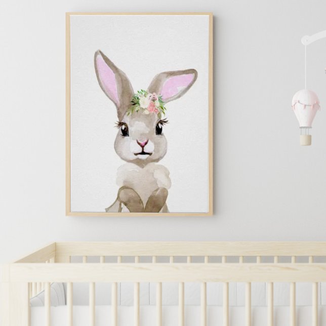 Poster Aquarelle Baby Bunny Cub Nursery Floral Woodland (Créateur téléchargé)