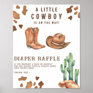 Poster Aquarelle baby shower cowboy - Rupture de couche