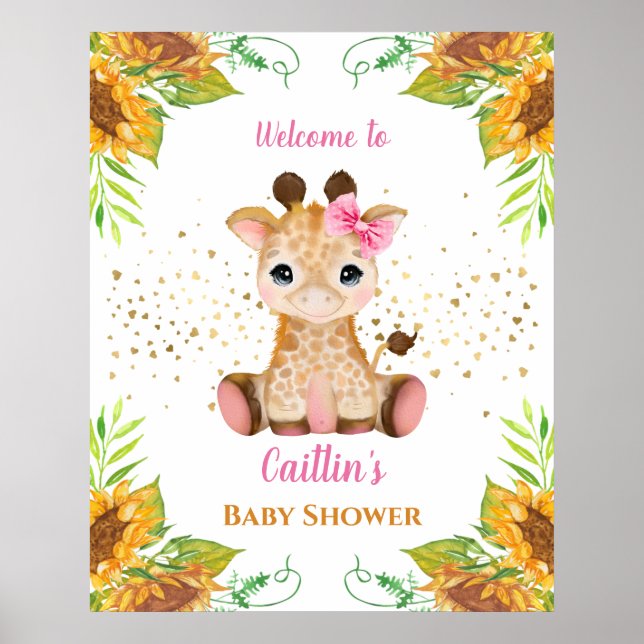 Poster Aquarelle Baby shower de girafe bébé (Devant)