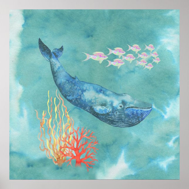 Poster Aquarelle Baleine bleue ID368 (Devant)