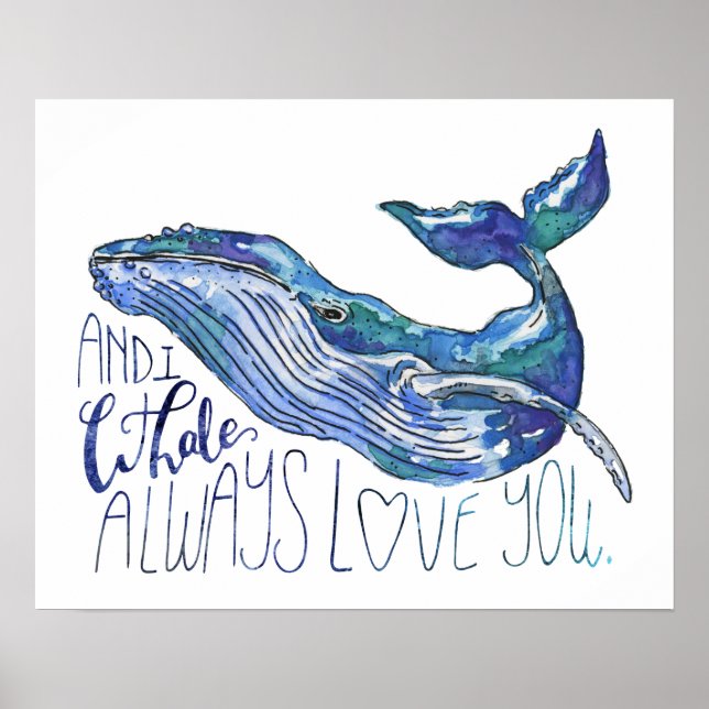 Poster Aquarelle Baleine - I Whale Toujours Vous Aimez (Devant)