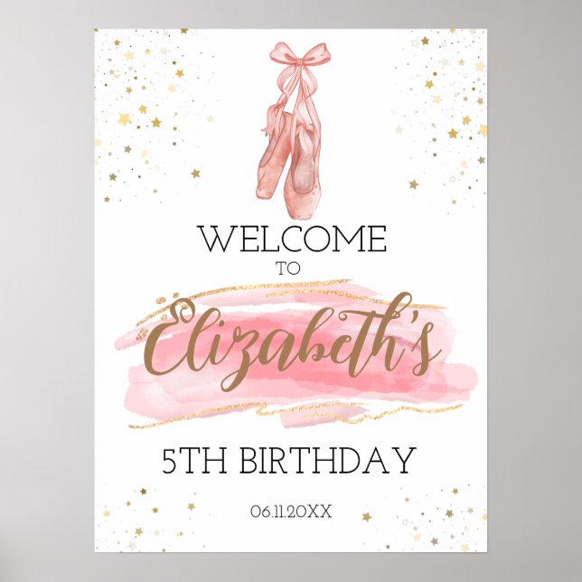Poster Aquarelle Ballerina fête d'anniversaire Bienvenue (Devant)