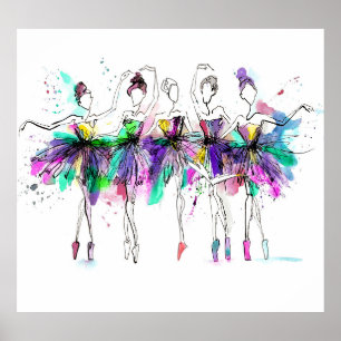 Poster Aquarelle Ballerinas : Bright Dance Illustration
