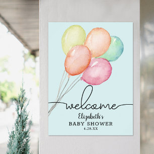 Poster Aquarelle Balloons Baby shower garçon Bienvenue