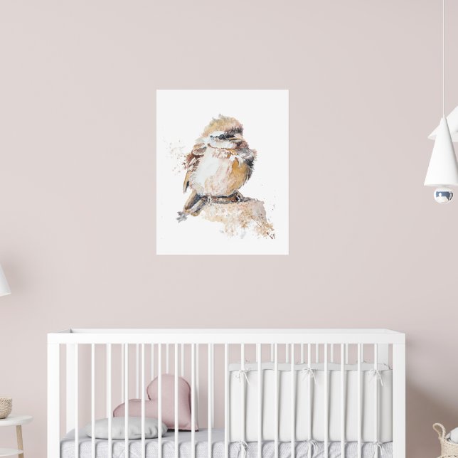 Poster Aquarelle Bébé Bruant avec Plumes rouillées (Pépinière 2)