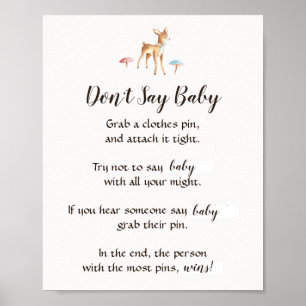 Poster Aquarelle Bébé Cerf "Don't Say Baby" Jeu de douche
