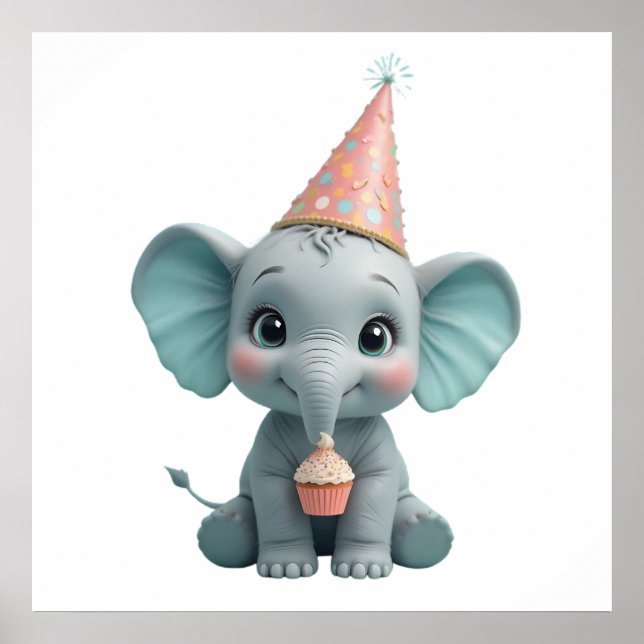 Poster Aquarelle Bébé Eléphant - Cute Animal Nursery (Devant)