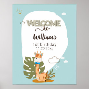 Poster Aquarelle bébé Giraffe, Safari Animaux Anniversair