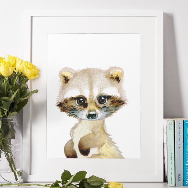 Poster Aquarelle Bébé Raccoon Bois Pépinière Enfant (Créateur téléchargé)