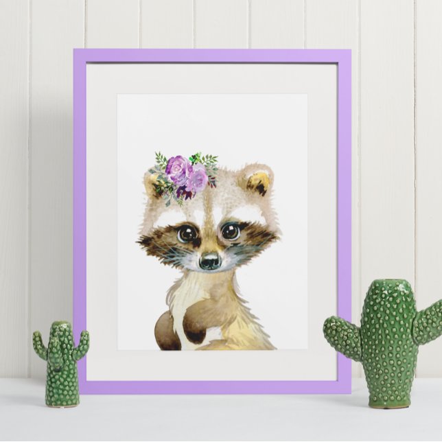 Poster Aquarelle Bébé Raccoon Bois Pépinière Floral (Créateur téléchargé)