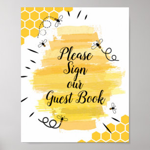 Poster Aquarelle Bee Signez notre livre d'hôtes