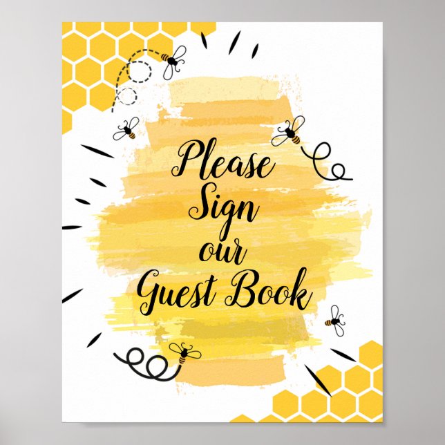 Poster Aquarelle Bee Signez notre livre d'hôtes (Devant)
