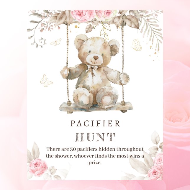 Poster Aquarelle Beige Teddy Bear Pacifier Jeu de chasse (Créateur téléchargé)