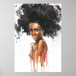 Poster Aquarelle belle femme africaine,