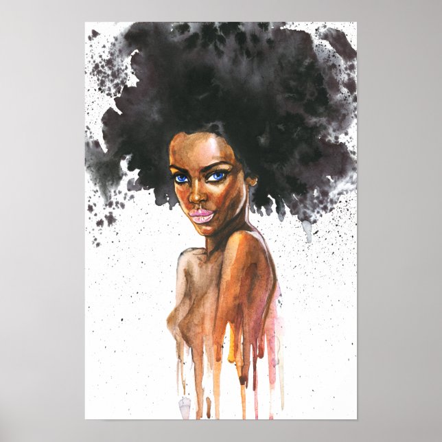 Poster Aquarelle belle femme africaine, (Devant)