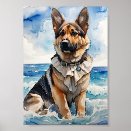 Poster Aquarelle berger allemand à la plage 5