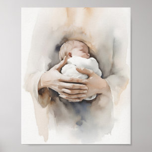 Poster Aquarelle biblique - Cadeau nouveau-né, Christian 