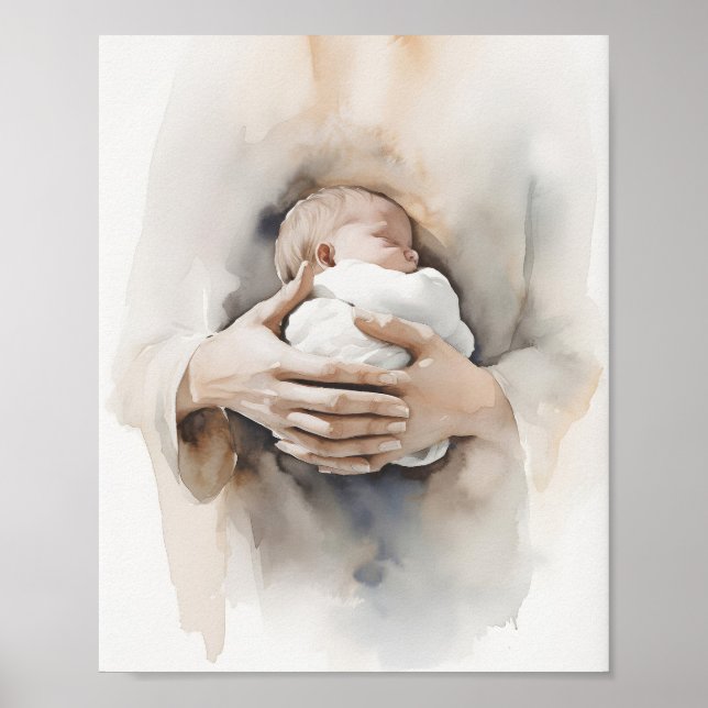 Poster Aquarelle Biblique - Cadeau pour Nouveau-Né, Enfan (Devant)