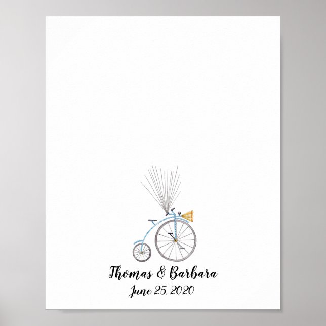 Poster Aquarelle Bicycle Peinture Doigts Livre d'invités (Devant)