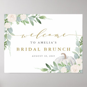 Poster Aquarelle blanche Citrouille automne nuptiale Brun