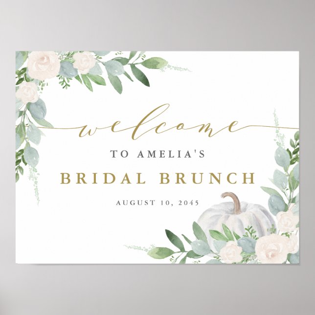Poster Aquarelle blanche Citrouille automne nuptiale Brun (Devant)