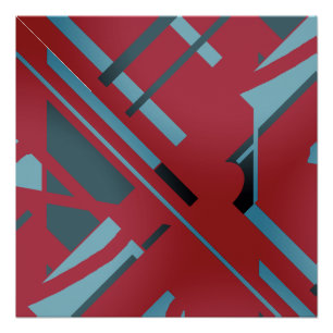 Poster Aquarelle bleu ardoise noir sur rouge foncé Design